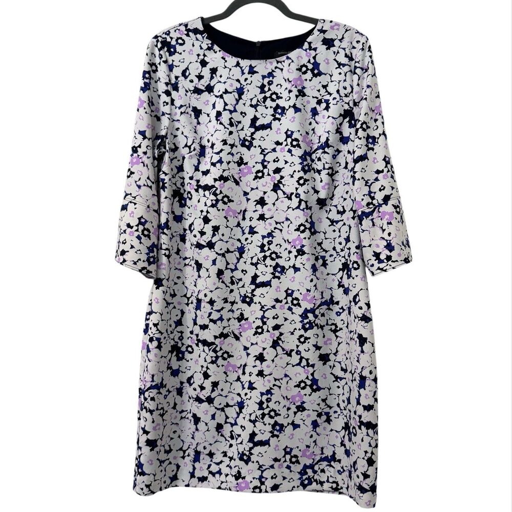 Banana Republic Floral Dress Size 10 Bell Sleeves Lined Career Office Modest